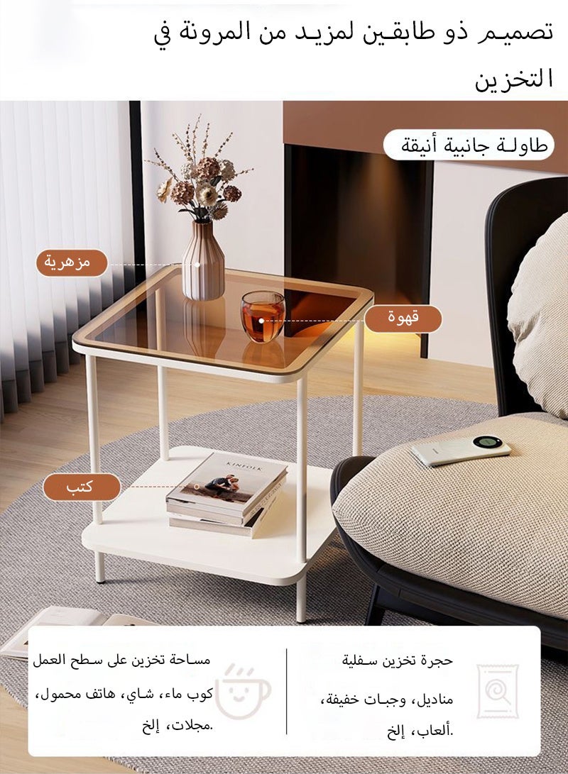 كاكابو طاولة جانبية معدنية حديثة ذات سطح زجاجي، طاولة جانبية رفيعة وضيقة بإطار متين، طاولة زاوية صغيرة للمساحات الصغيرة، مناسبة لغرفة المعيشة وغرفة النوم والمكتب، سهلة التجميع - Image 3